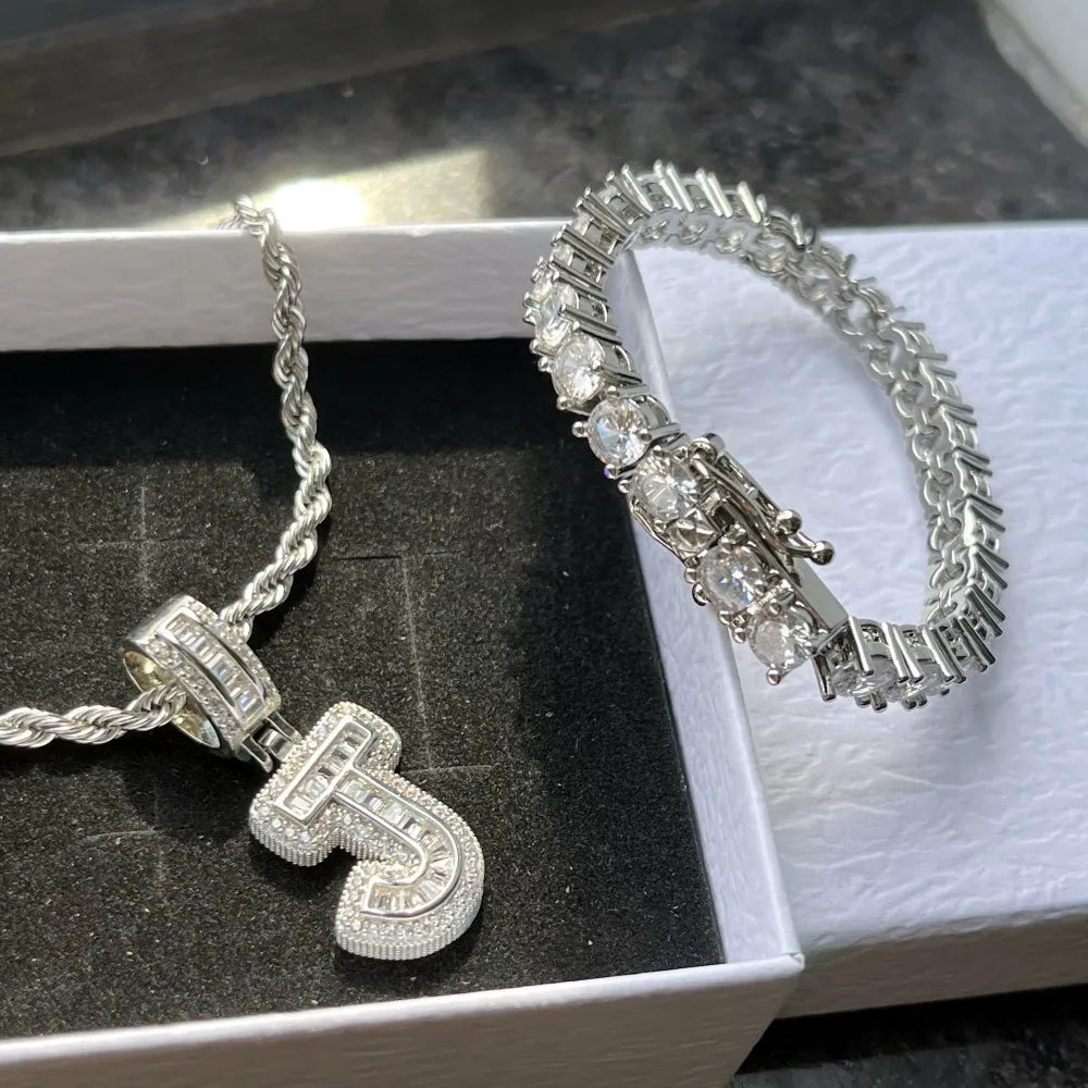 Customized Letter Necklace and Tennis Bracelet