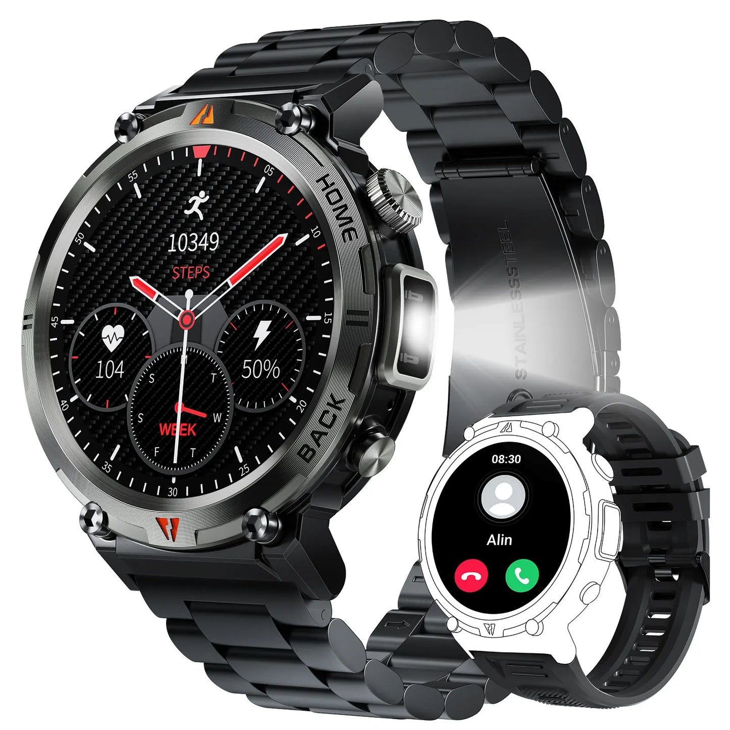 Men's Bluetooth Call Smart Watch With Flashlight