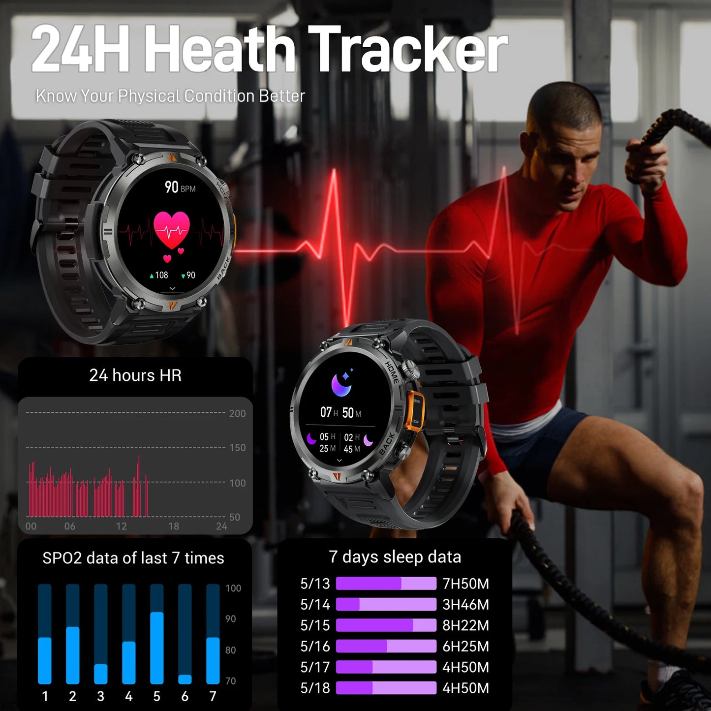 Men's Bluetooth Call Smart Watch With Flashlight
