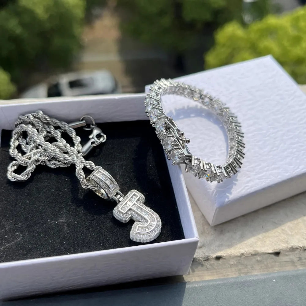 Customized Letter Necklace and Tennis Bracelet