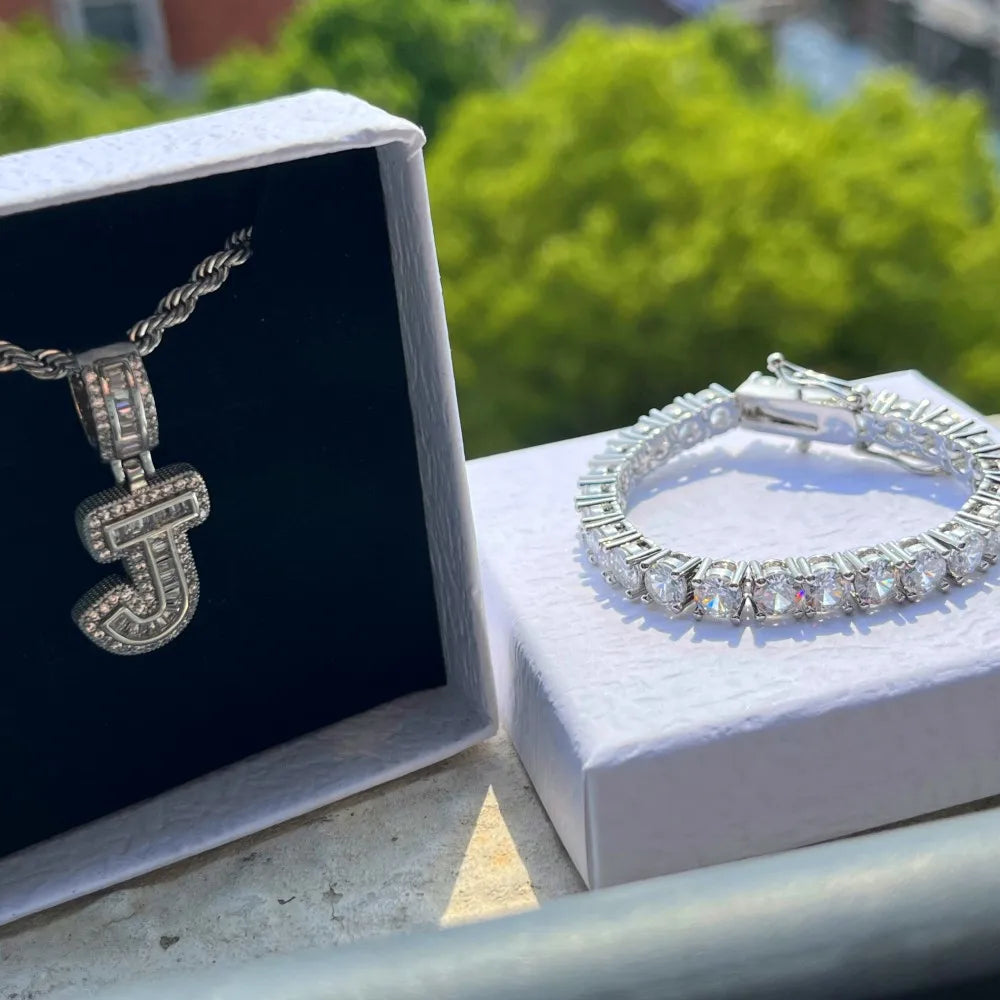 Customized Letter Necklace and Tennis Bracelet