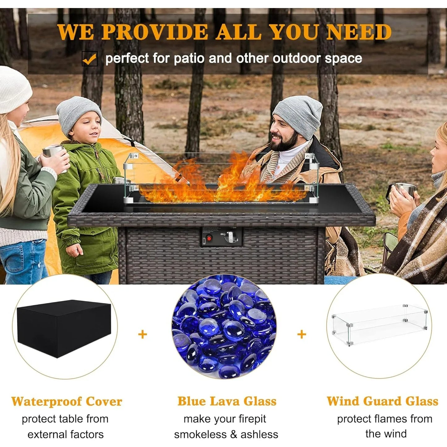 Rectangular Propane Gas Fire Pit Table
