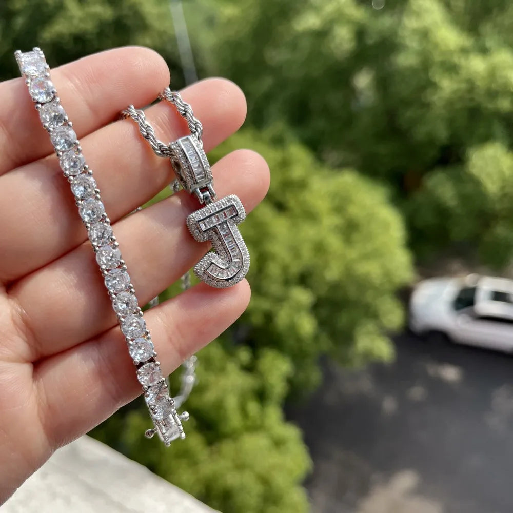 Customized Letter Necklace and Tennis Bracelet
