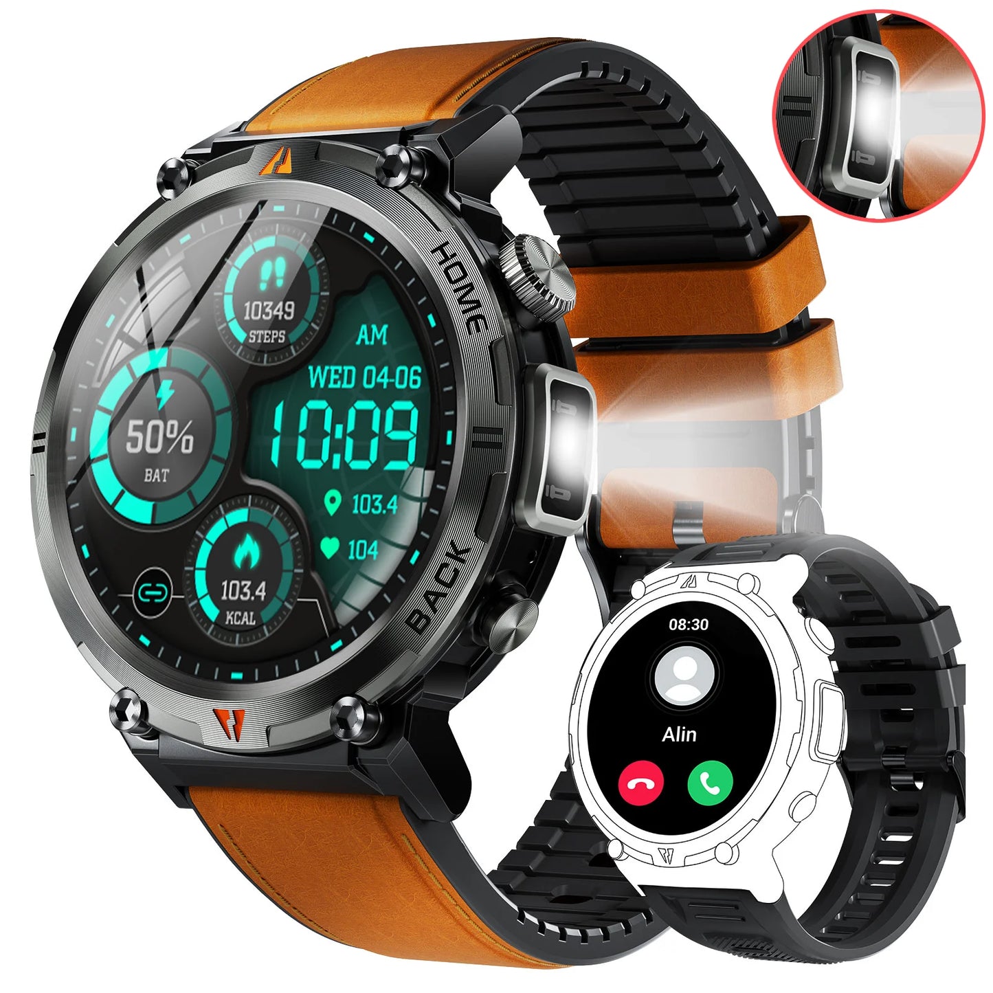 Men's Bluetooth Call Smart Watch With Flashlight