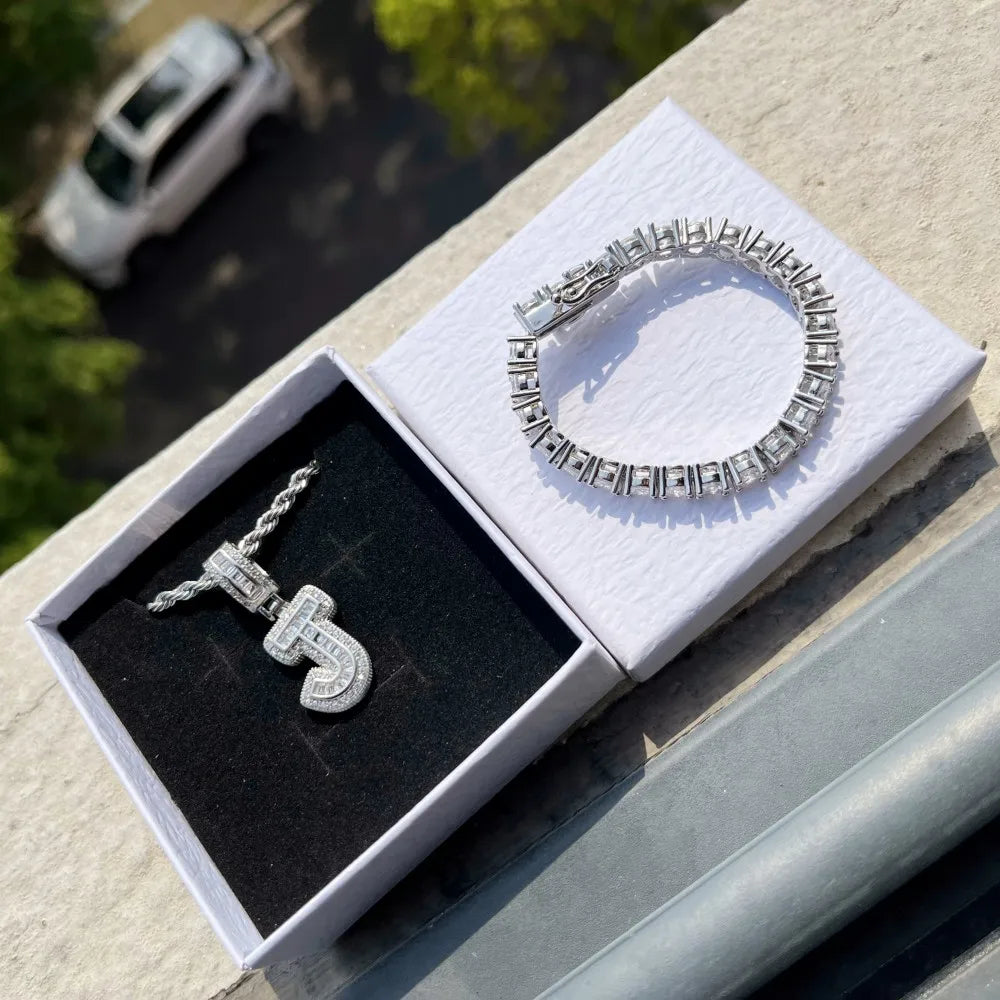 Customized Letter Necklace and Tennis Bracelet