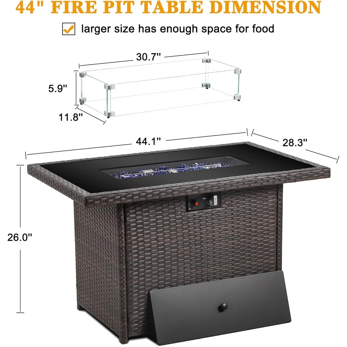Rectangular Propane Gas Fire Pit Table