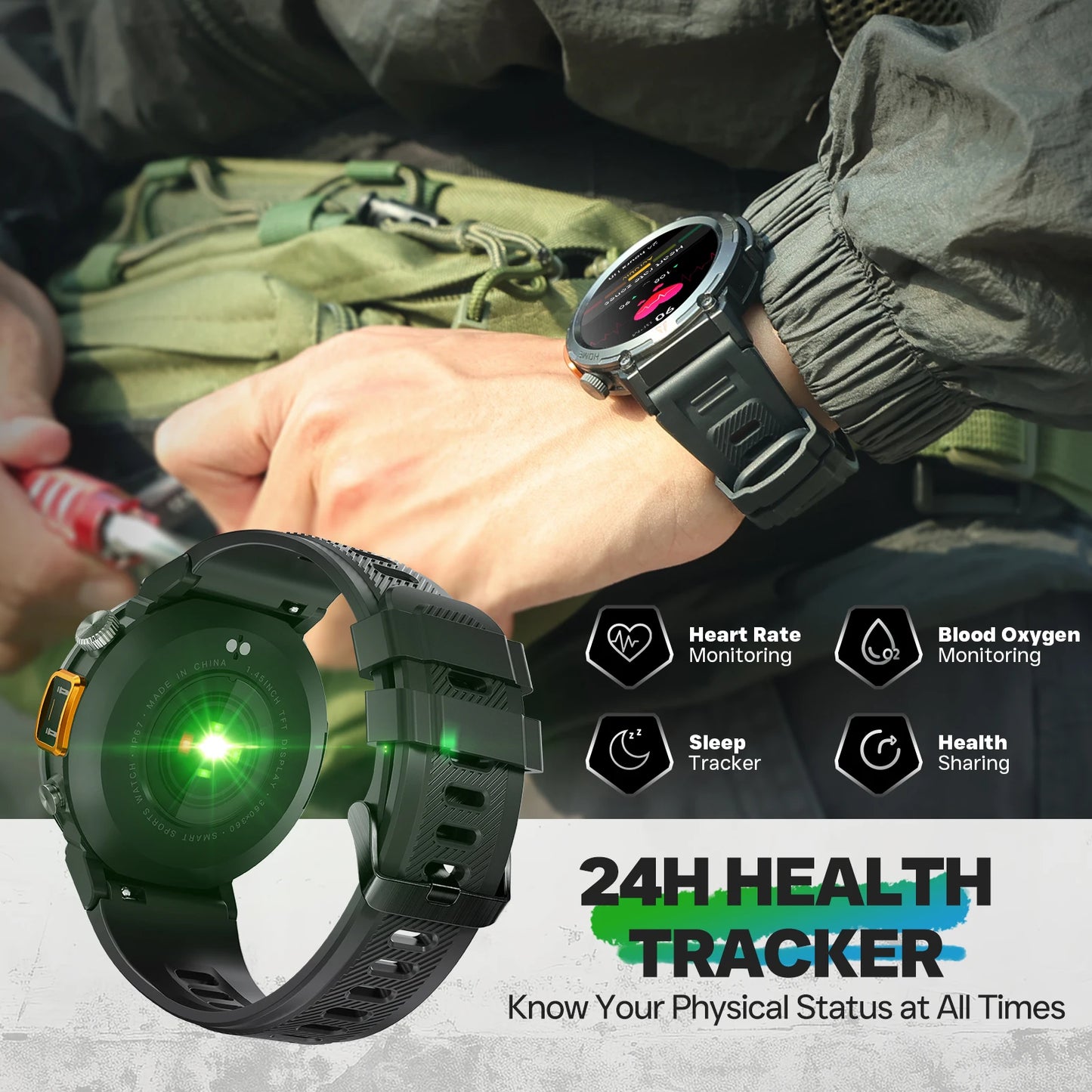 Men's Bluetooth Call Smart Watch With Flashlight