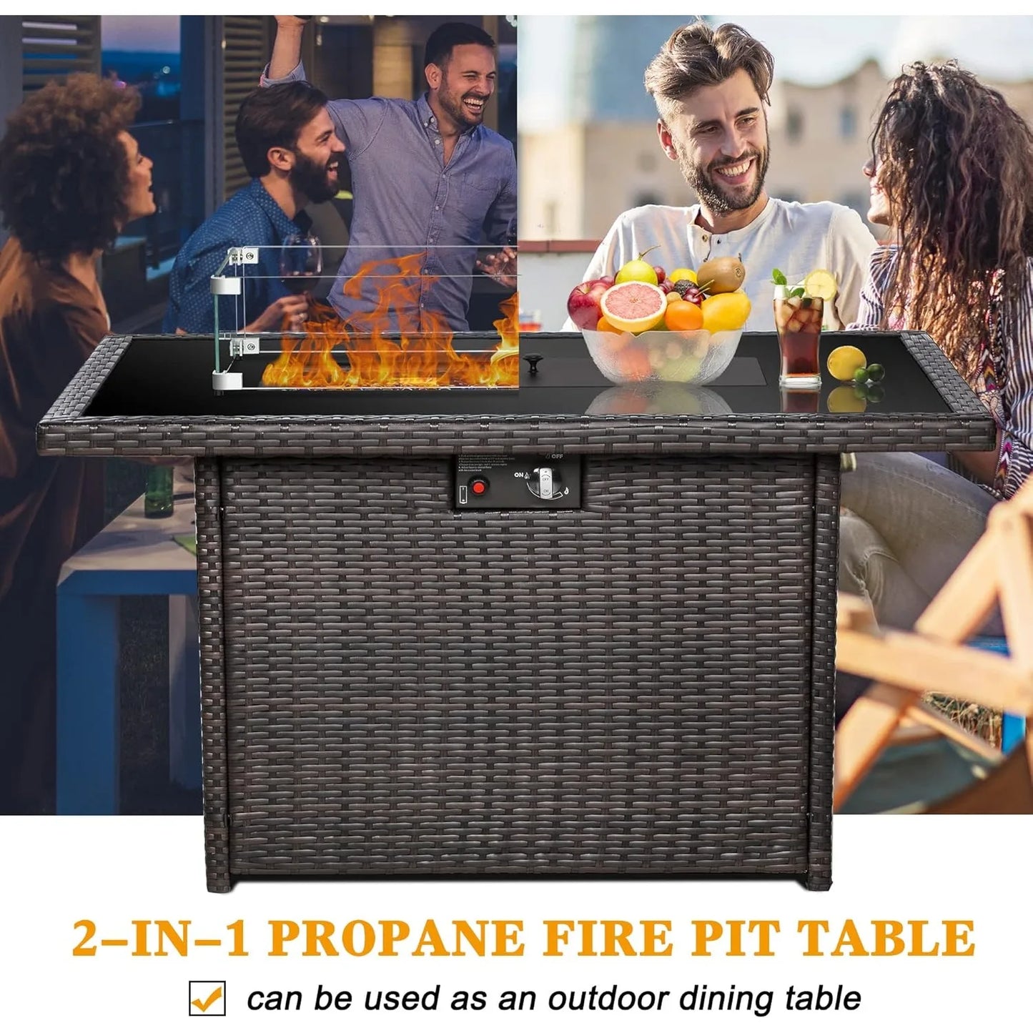 Rectangular Propane Gas Fire Pit Table