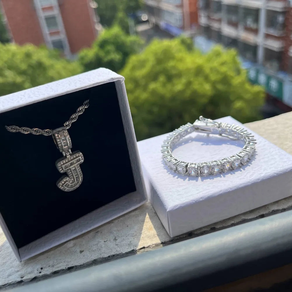 Customized Letter Necklace and Tennis Bracelet