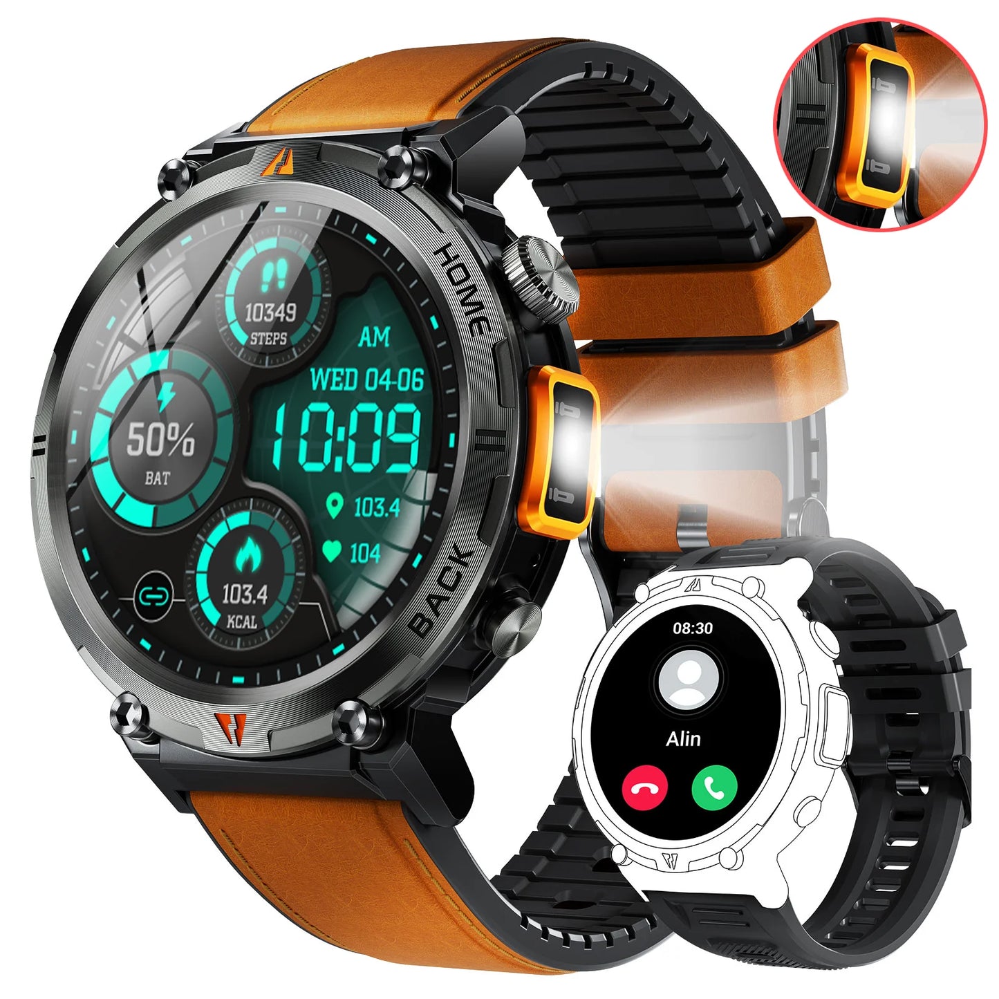 Men's Bluetooth Call Smart Watch With Flashlight