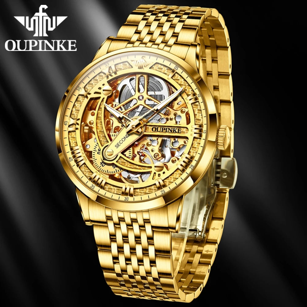 Automatic  Stainless steel Waterproof Gold Men Wristwatch