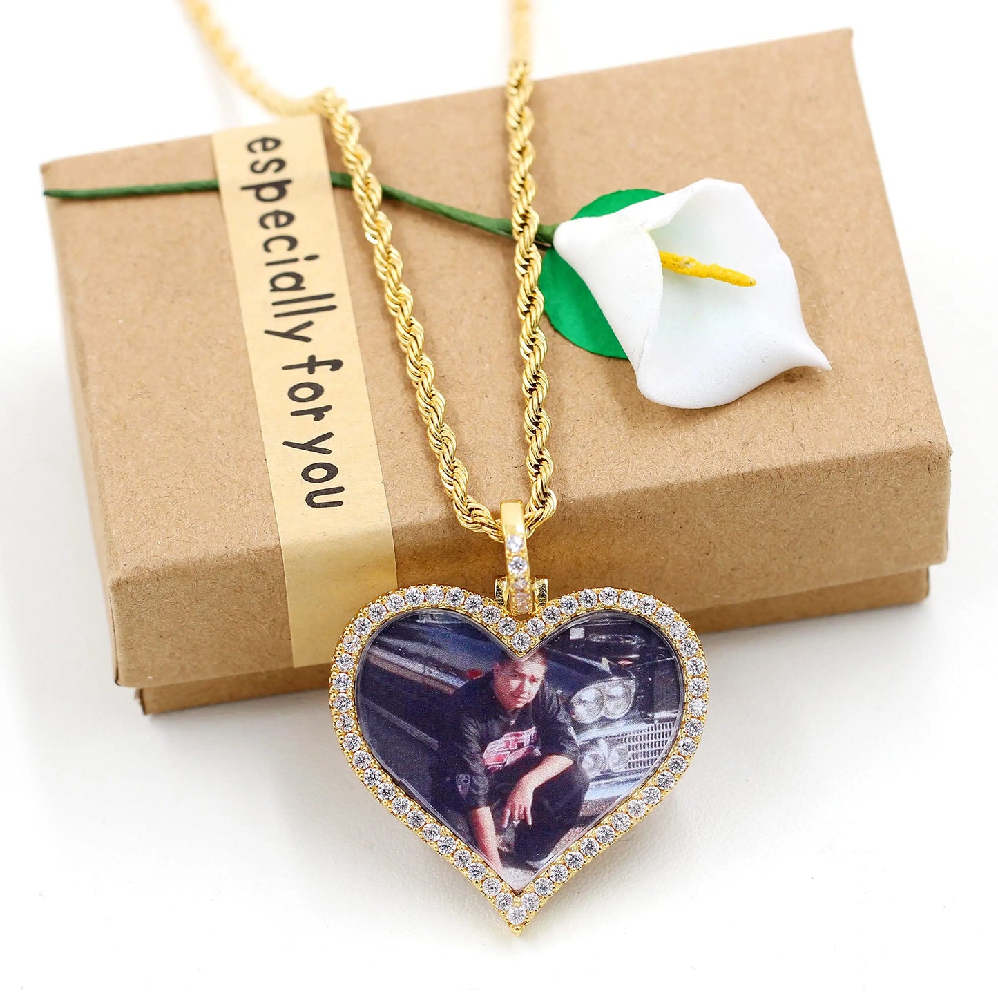 Personalized Picture Necklace with Love Heart Shaped Pendant