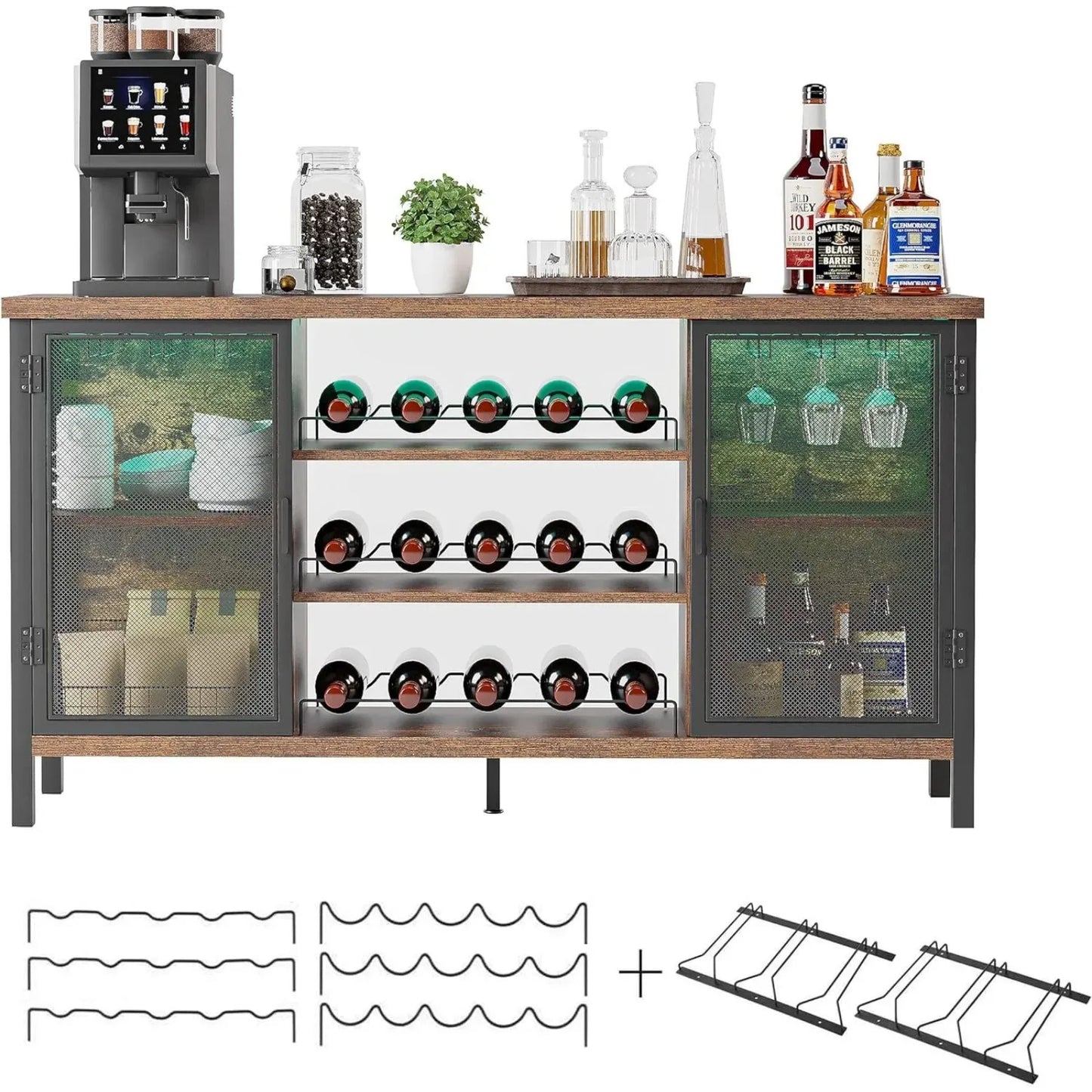 LED Adjustable Rustic Home Wine Bar Cabinet