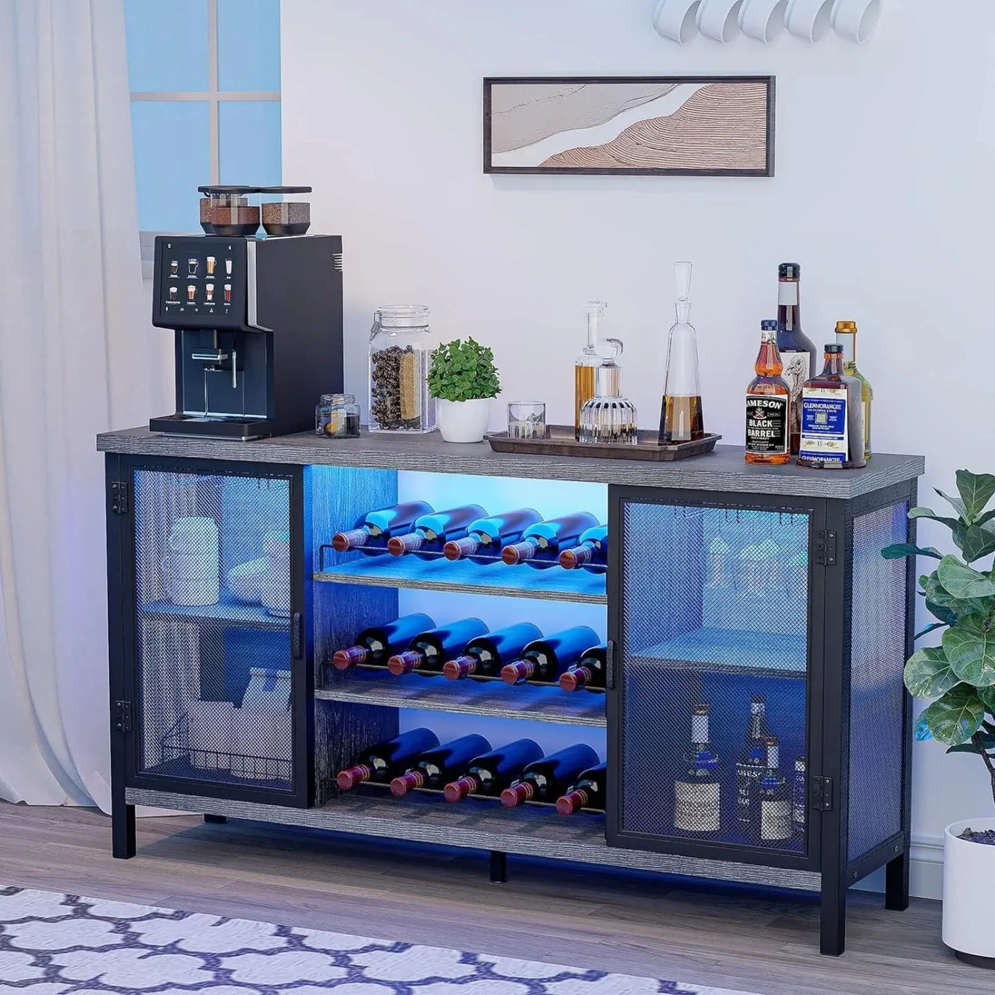 LED Adjustable Rustic Home Wine Bar Cabinet