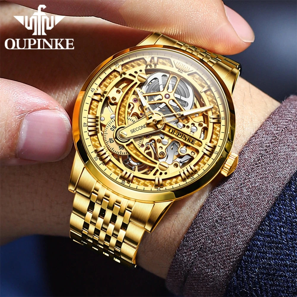 Automatic  Stainless steel Waterproof Gold Men Wristwatch