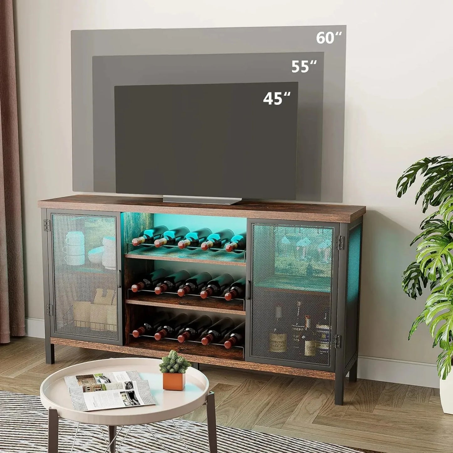 LED Adjustable Rustic Home Wine Bar Cabinet