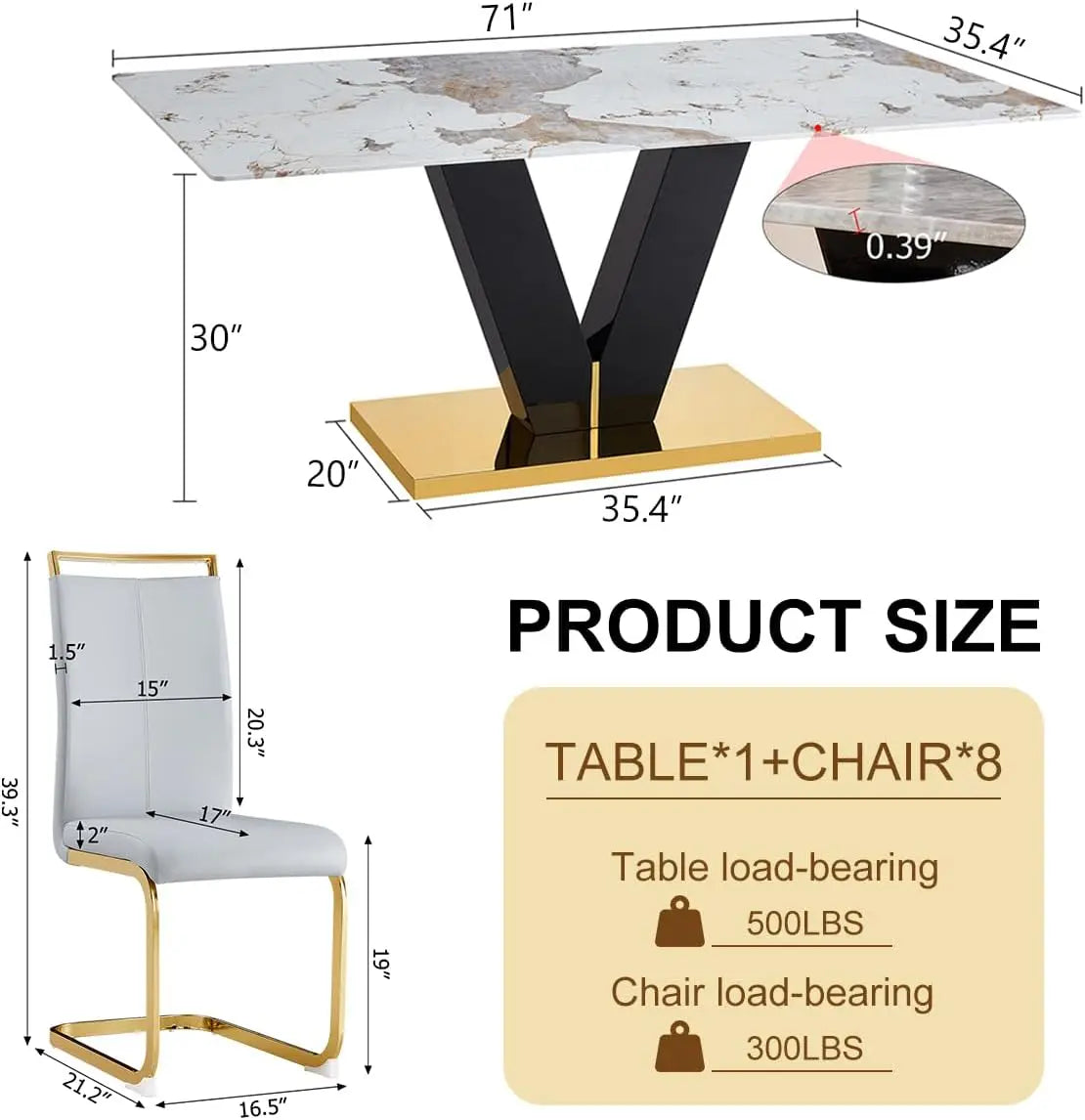 9-Piece Marble Dining Table Set